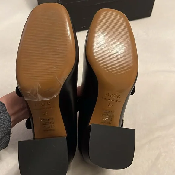 Maje Black Mary Jane Block Heel Shoes size 6 NWT - Picture 10 of 14